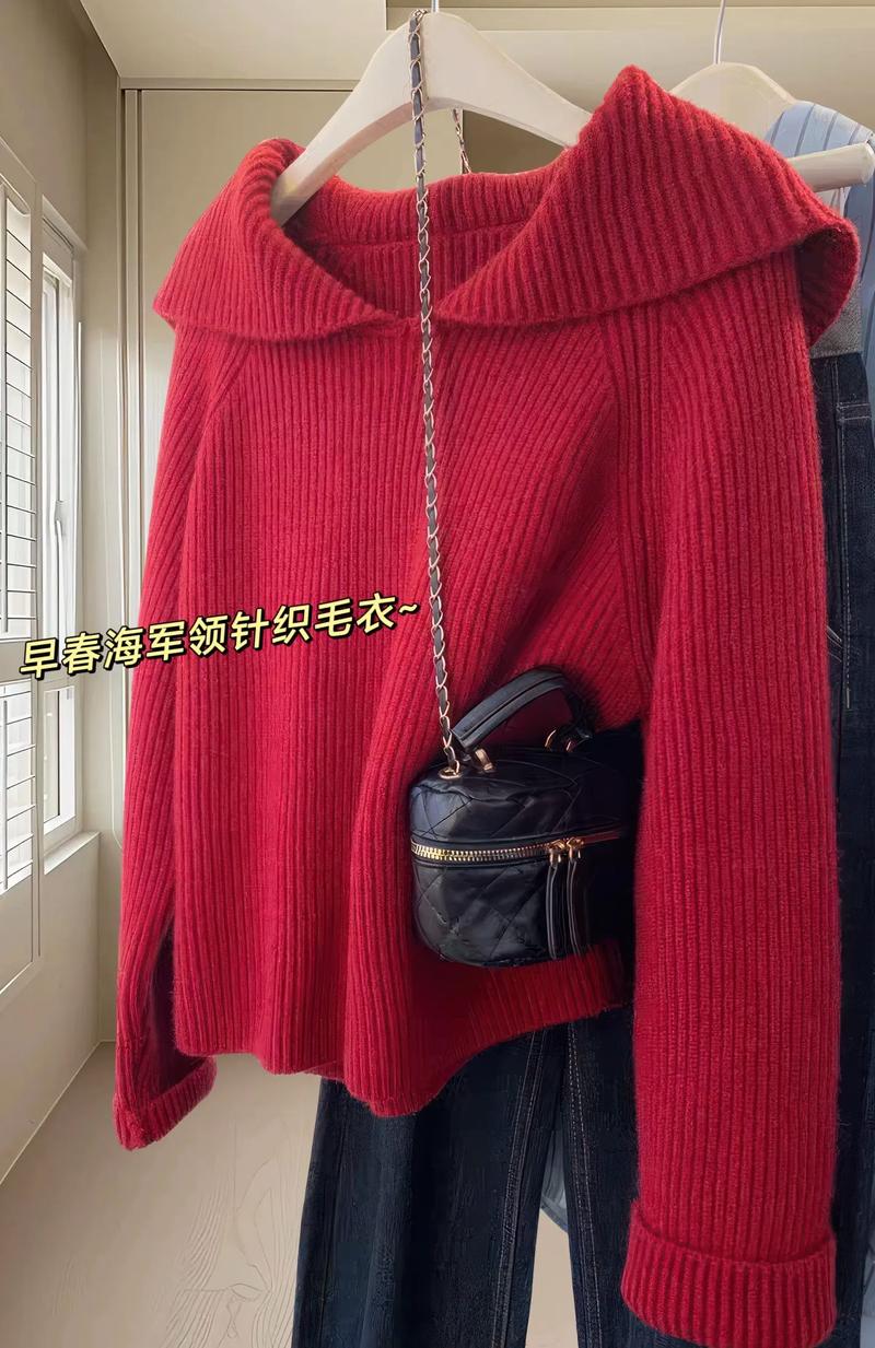 ootd丨法式復(fù)古紅毛衣.文藝風(fēng)滿滿的紅毛衣,精致的大翻領(lǐng),